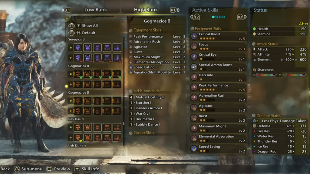 Gogmazios Armor β Skills