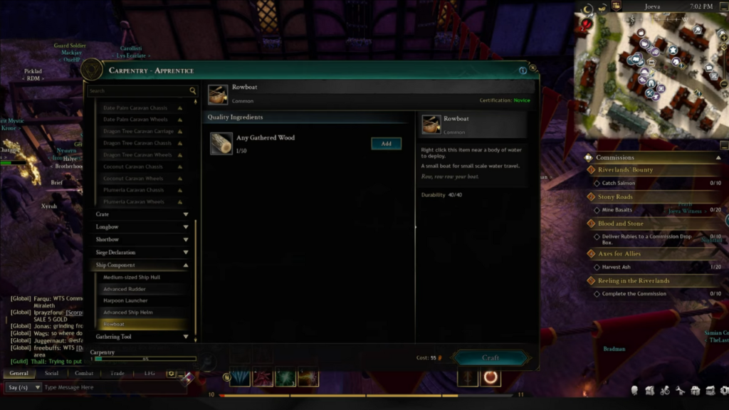 crafting a Rowboat in Ashes of Creation