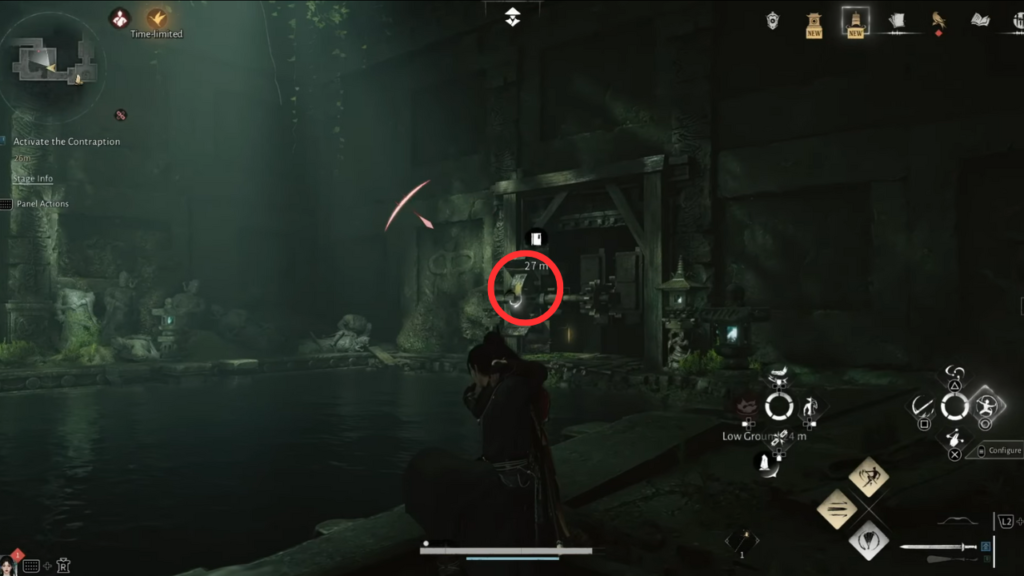 aim to yellow paint marking on wheel to activate the contraption